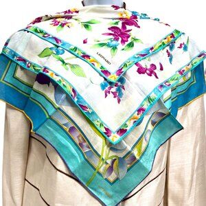 Beautiful 2 LEONARD PARIS Mini Scarf Cotton 20" Blue Purple pink Floral (56)